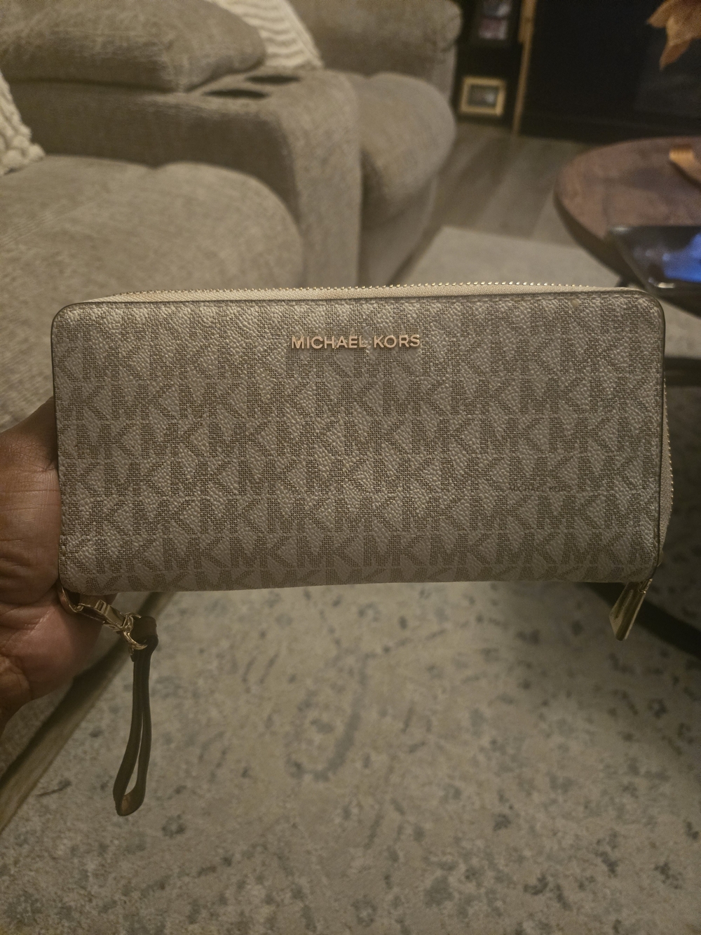 Michael Kors Monogram Tote & Zip-Around Wallet in Beige Brown with Gold Hardware